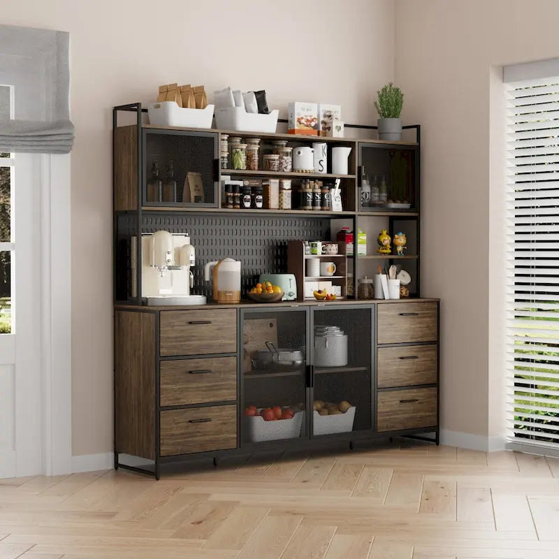 70.9W Kitchen Pantry Storage Cabinet with Cupboard & Microwave Stand