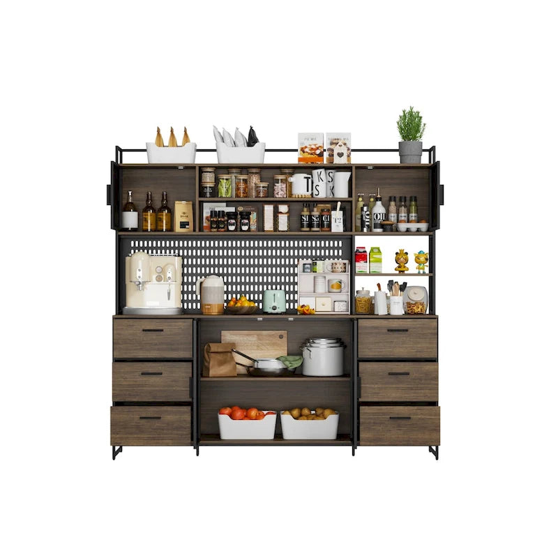 70.9W Kitchen Pantry Storage Cabinet with Cupboard & Microwave Stand