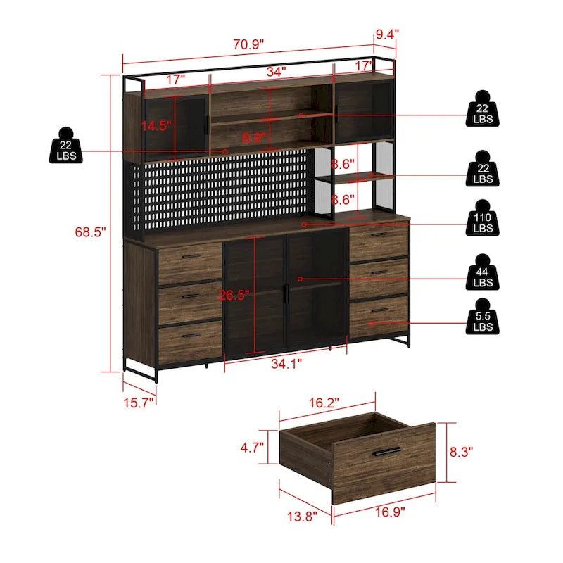 70.9W Kitchen Pantry Storage Cabinet with Cupboard & Microwave Stand