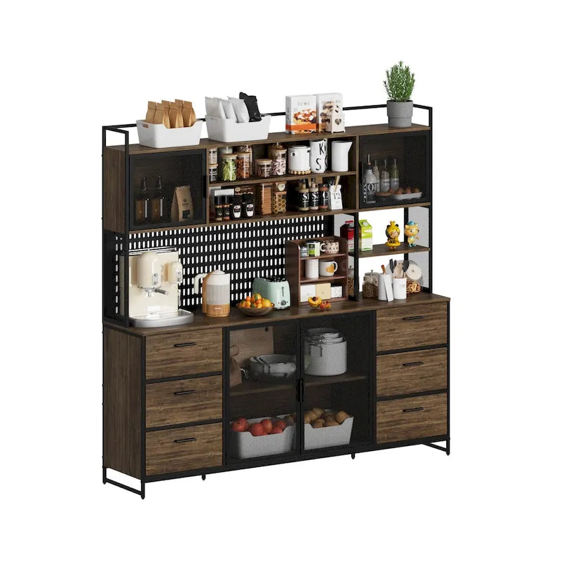 70.9W Kitchen Pantry Storage Cabinet with Cupboard & Microwave Stand