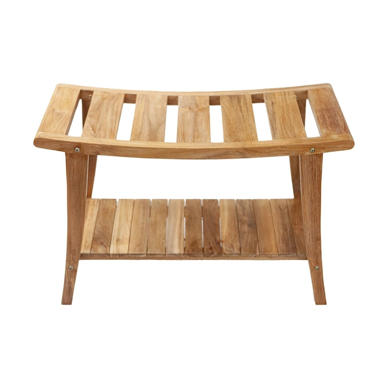 Nordic Style Solid Teak Asian Style Bench with Shelf