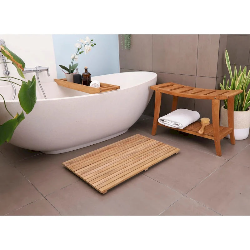 Nordic Style Solid Teak Asian Style Bench with Shelf