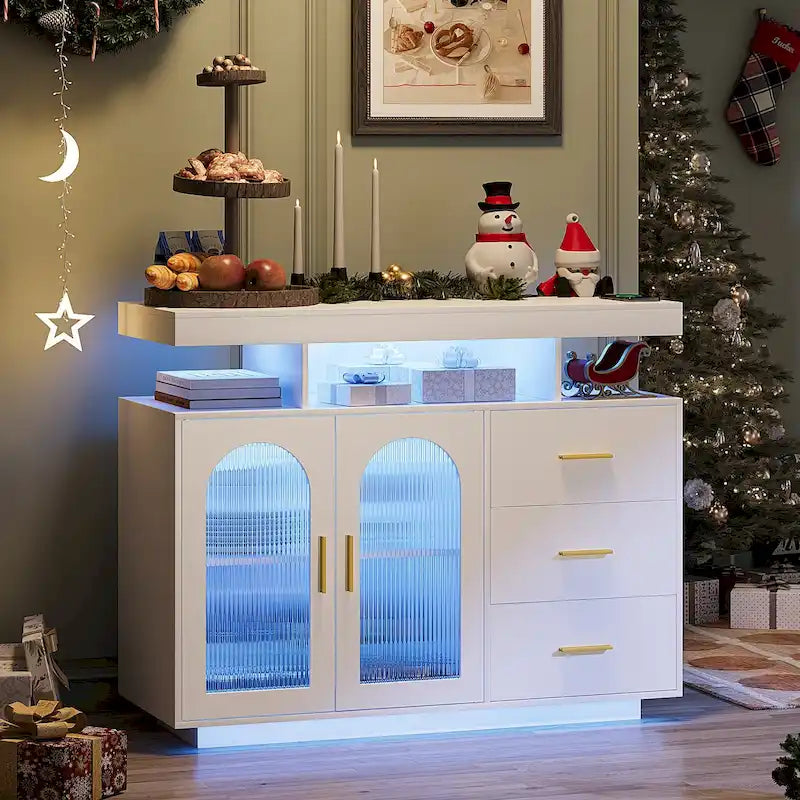 39" Sideboard with LED Light, USB & Wireless Charging
