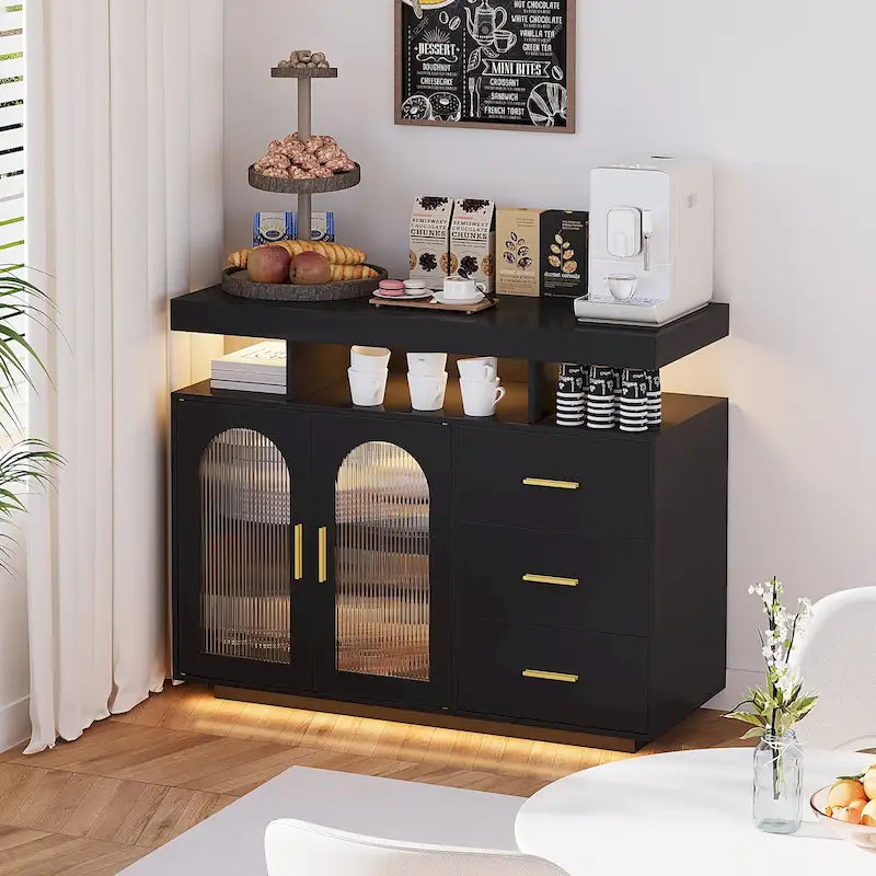 39" Sideboard with LED Light, USB & Wireless Charging