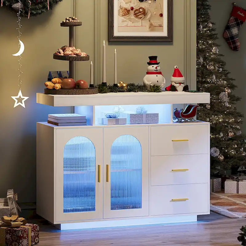 39" Sideboard with LED Light, USB & Wireless Charging