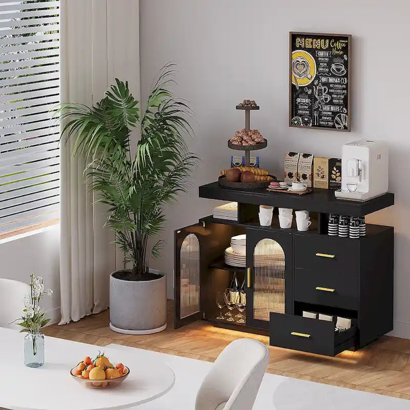 39" Sideboard with LED Light, USB & Wireless Charging
