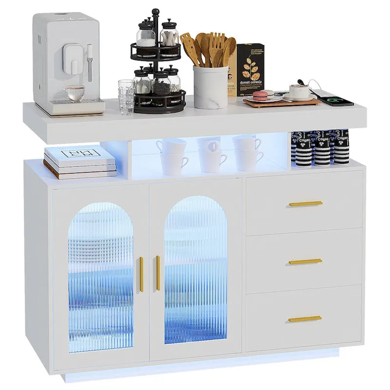 39" Sideboard with LED Light, USB & Wireless Charging