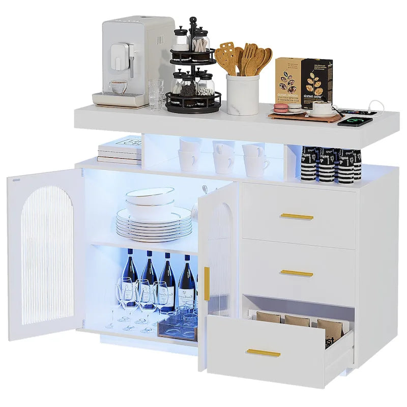 39" Sideboard with LED Light, USB & Wireless Charging
