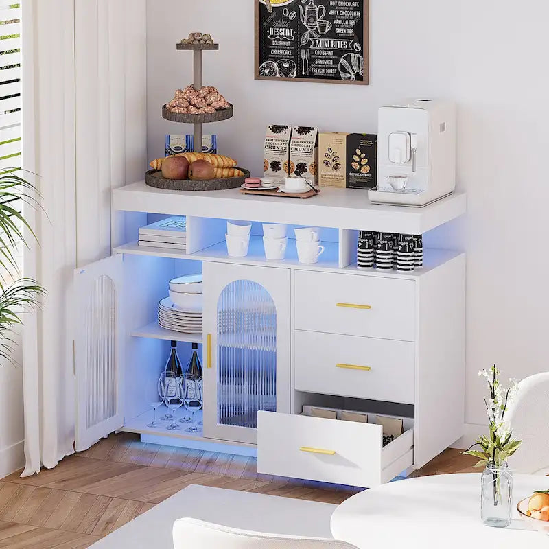 39" Sideboard with LED Light, USB & Wireless Charging