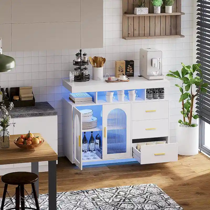39" Sideboard with LED Light, USB & Wireless Charging