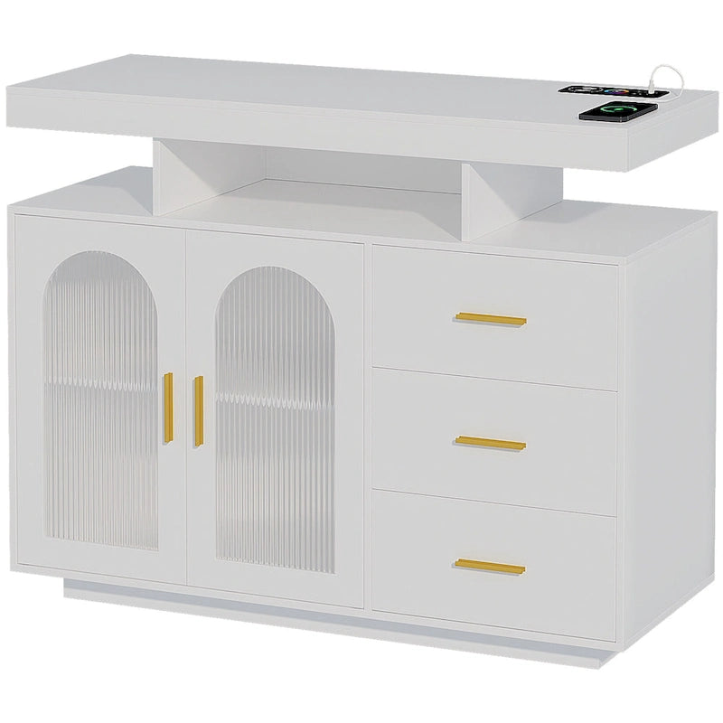 39" Sideboard with LED Light, USB & Wireless Charging