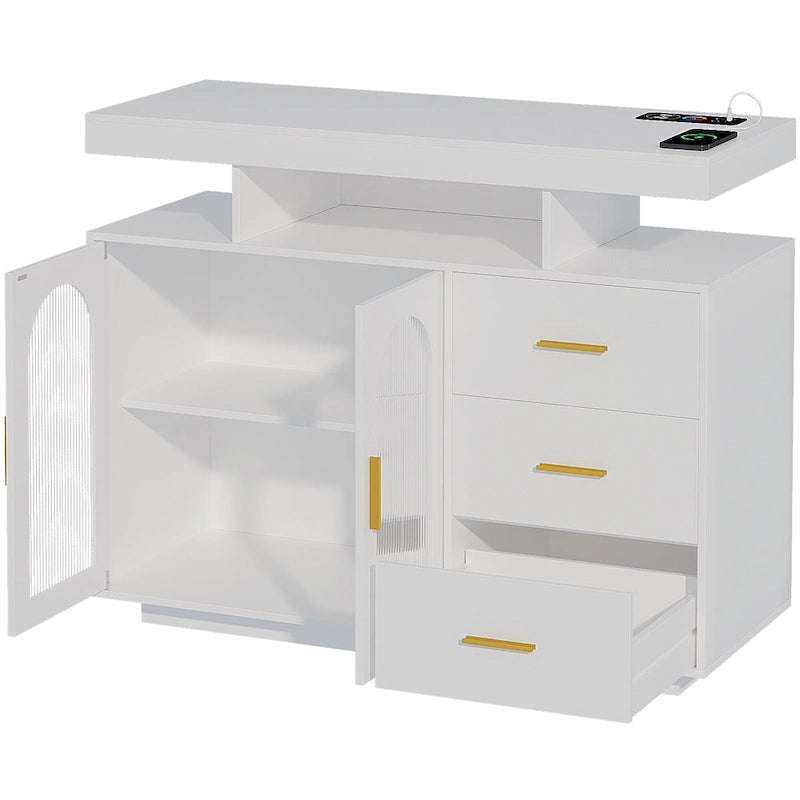 39" Sideboard with LED Light, USB & Wireless Charging