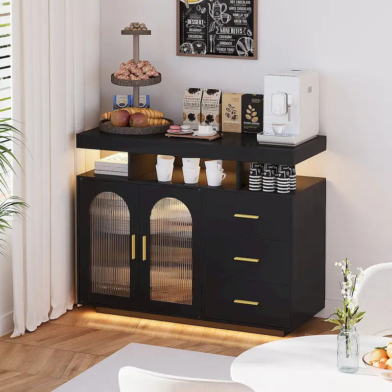 39" Sideboard with LED Light, USB & Wireless Charging