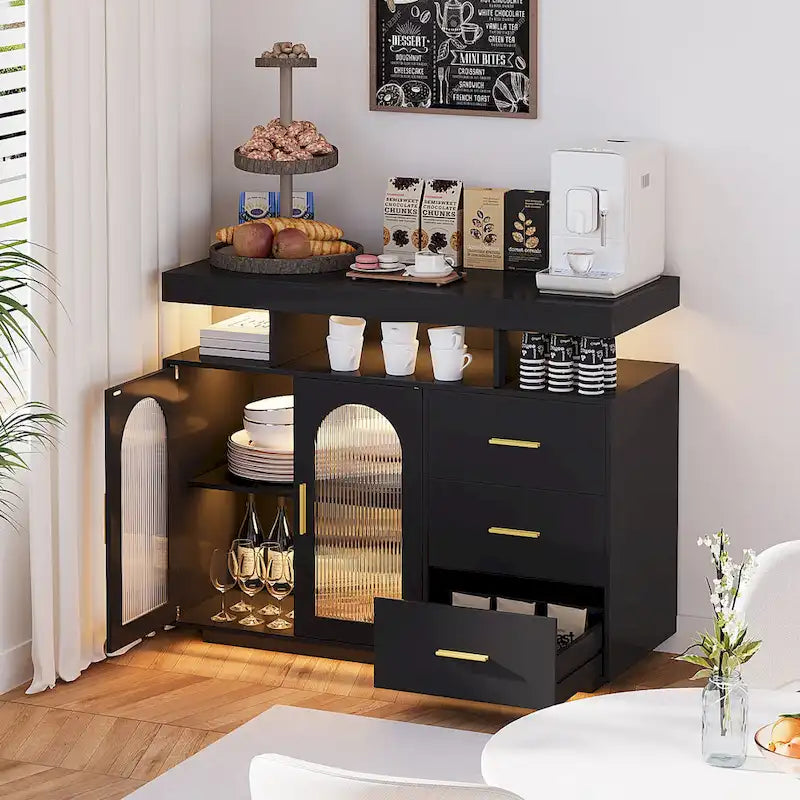 39" Sideboard with LED Light, USB & Wireless Charging
