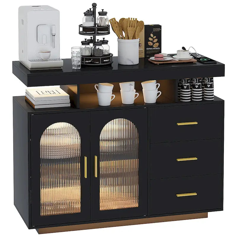 39" Sideboard with LED Light, USB & Wireless Charging