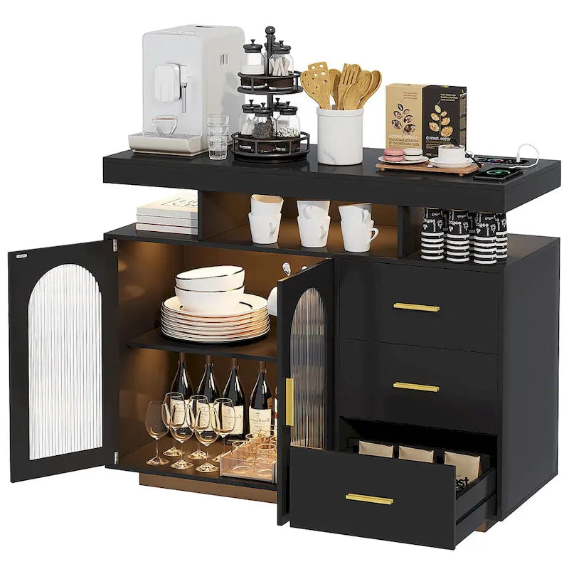 39" Sideboard with LED Light, USB & Wireless Charging