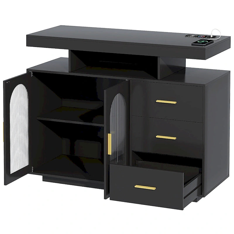 39" Sideboard with LED Light, USB & Wireless Charging