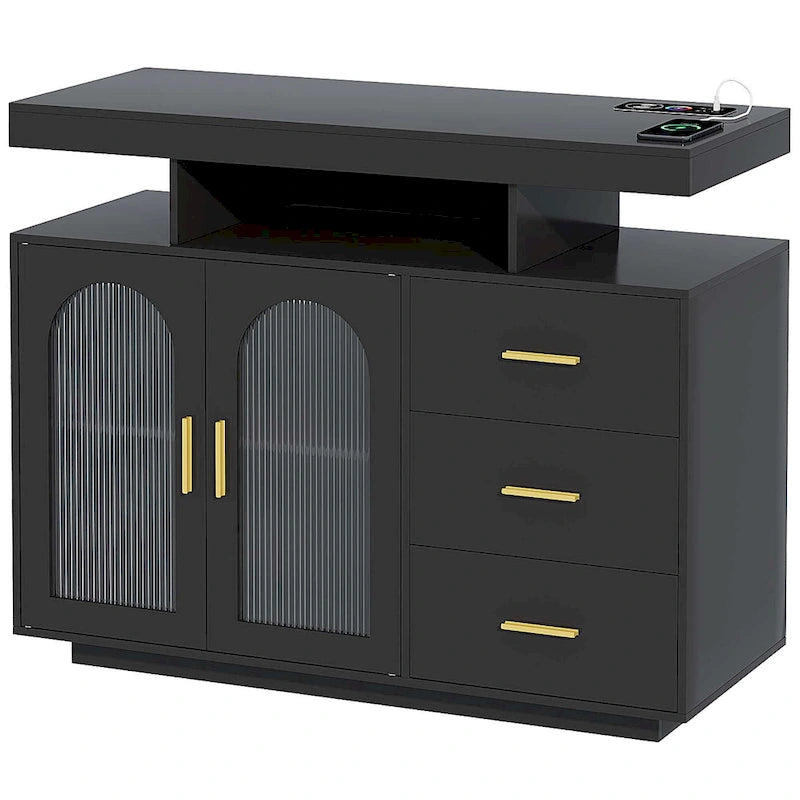 39" Sideboard with LED Light, USB & Wireless Charging