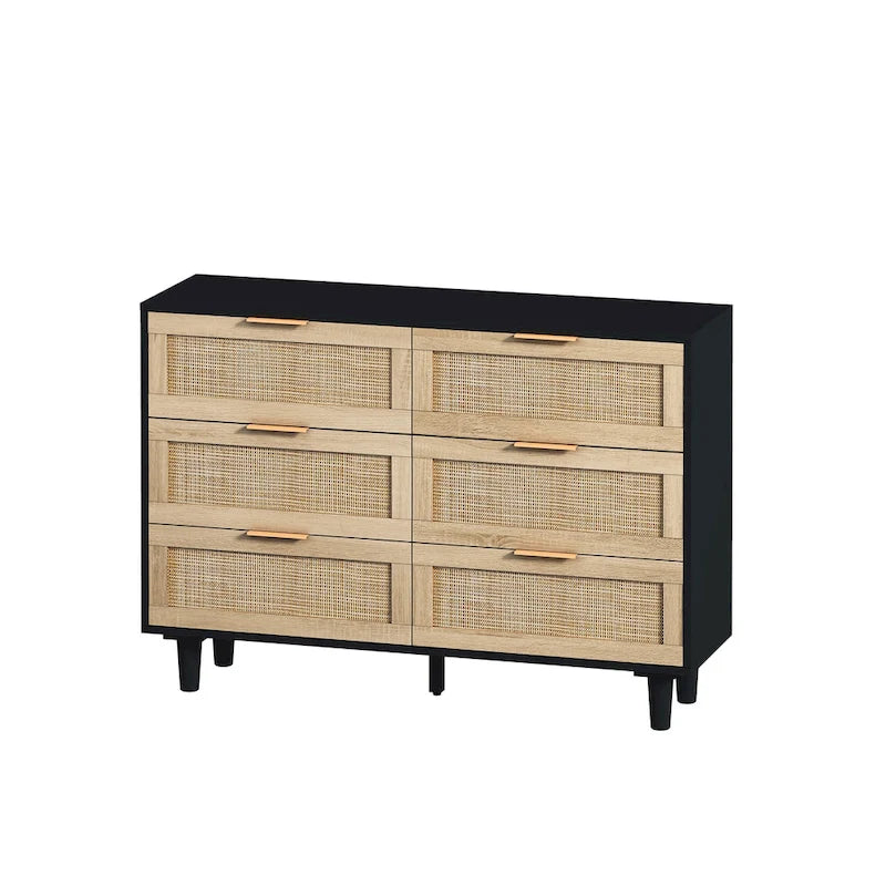 6 Drawers Rattan Storage Cabinet Rattan Drawer,for Bedroom,Living Room,Wood Color