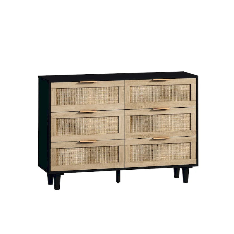 6 Drawers Rattan Storage Cabinet Rattan Drawer,for Bedroom,Living Room,Wood Color
