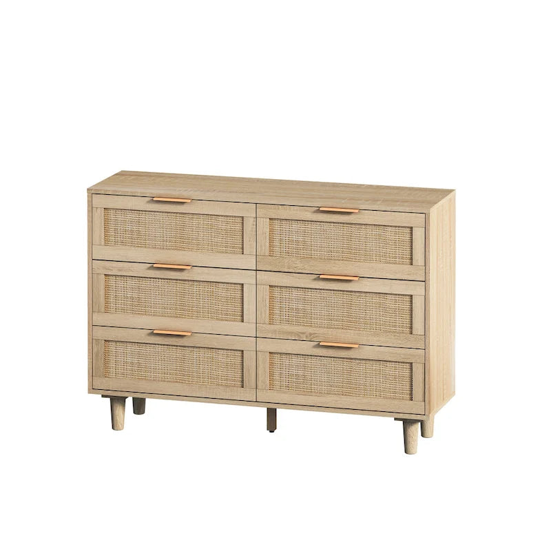 6 Drawers Rattan Storage Cabinet Rattan Drawer,for Bedroom,Living Room,Wood Color