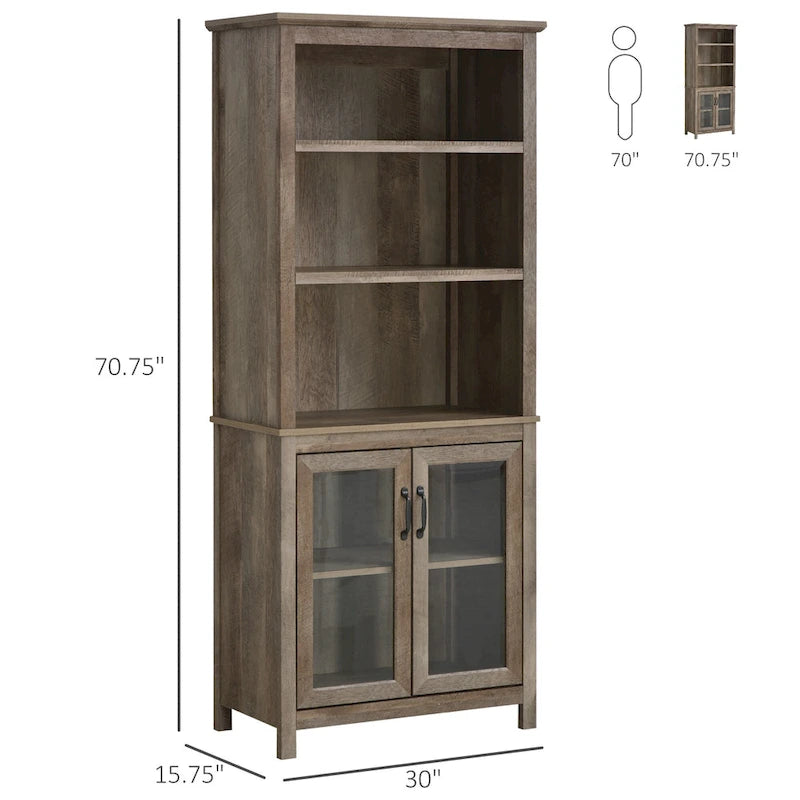 Multifunctional Storage Cabinet Bookcase with Adjustable Shelves Display Rack - Natural