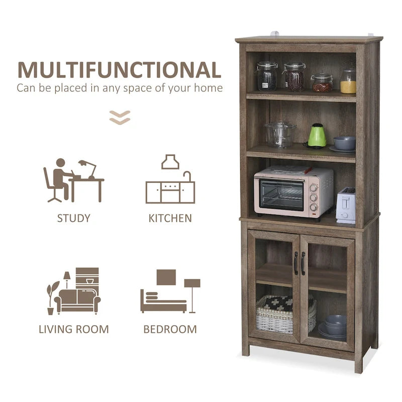 Multifunctional Storage Cabinet Bookcase with Adjustable Shelves Display Rack - Natural