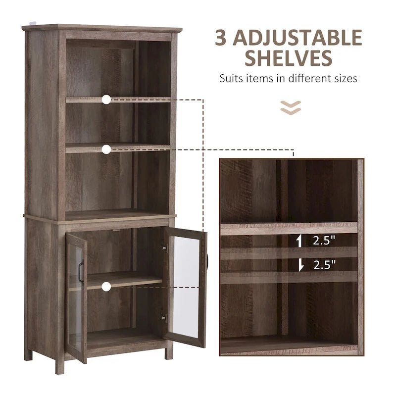Multifunctional Storage Cabinet Bookcase with Adjustable Shelves Display Rack - Natural