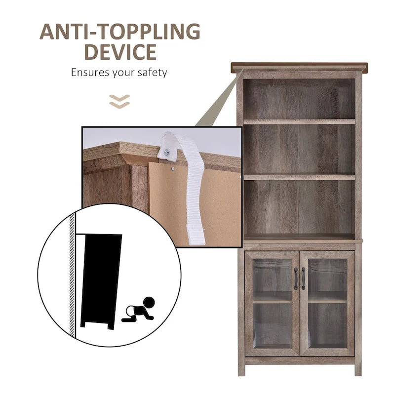 Multifunctional Storage Cabinet Bookcase with Adjustable Shelves Display Rack - Natural