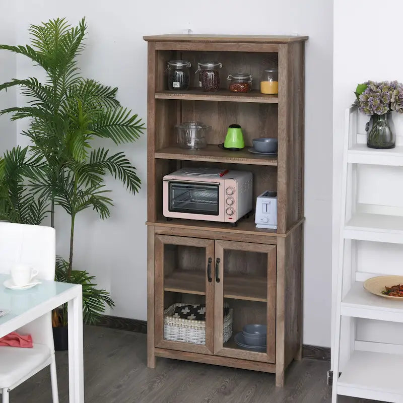 Multifunctional Storage Cabinet Bookcase with Adjustable Shelves Display Rack - Natural