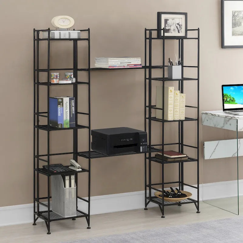 5-Tier Folding Metal Shelves with 2 Extension Shelves - 4 Piece Set