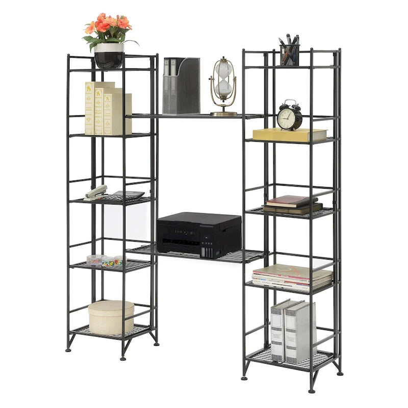 5-Tier Folding Metal Shelves with 2 Extension Shelves - 4 Piece Set