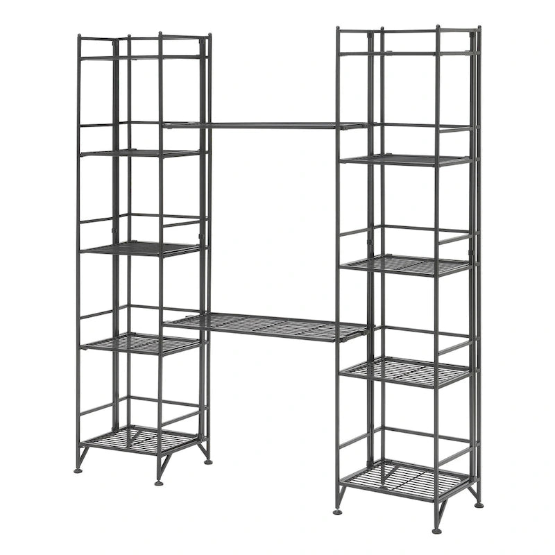 5-Tier Folding Metal Shelves with 2 Extension Shelves - 4 Piece Set