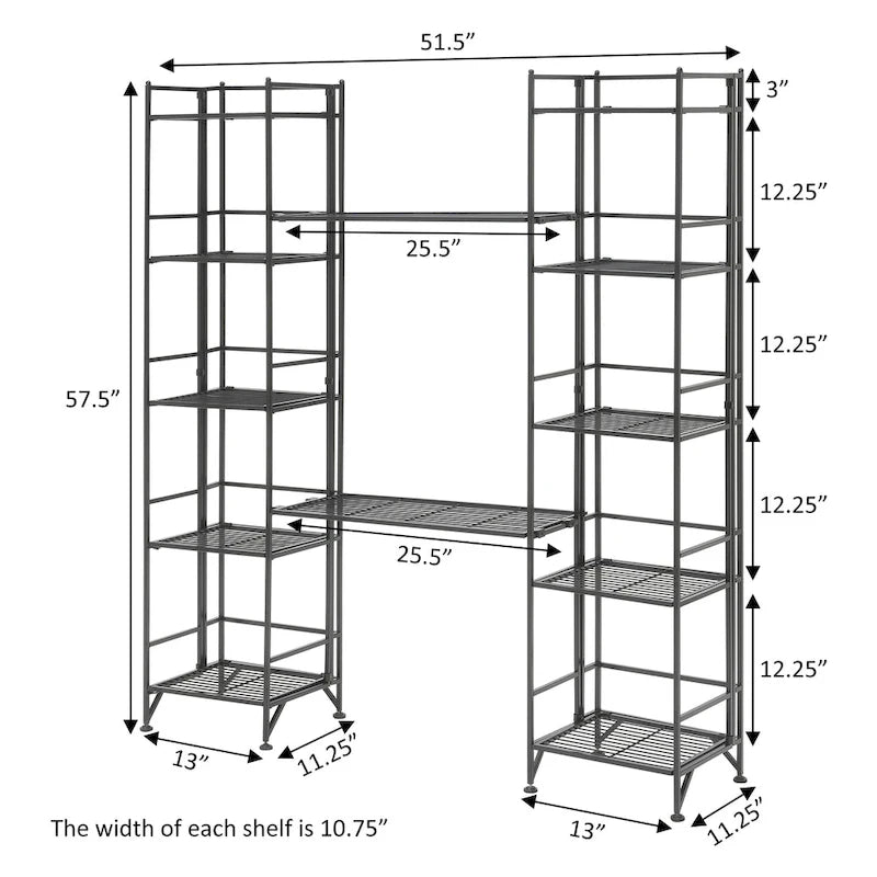 5-Tier Folding Metal Shelves with 2 Extension Shelves - 4 Piece Set
