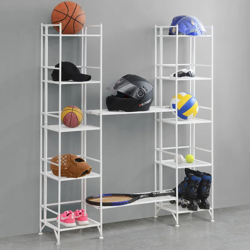 5-Tier Folding Metal Shelves with 2 Extension Shelves - 4 Piece Set
