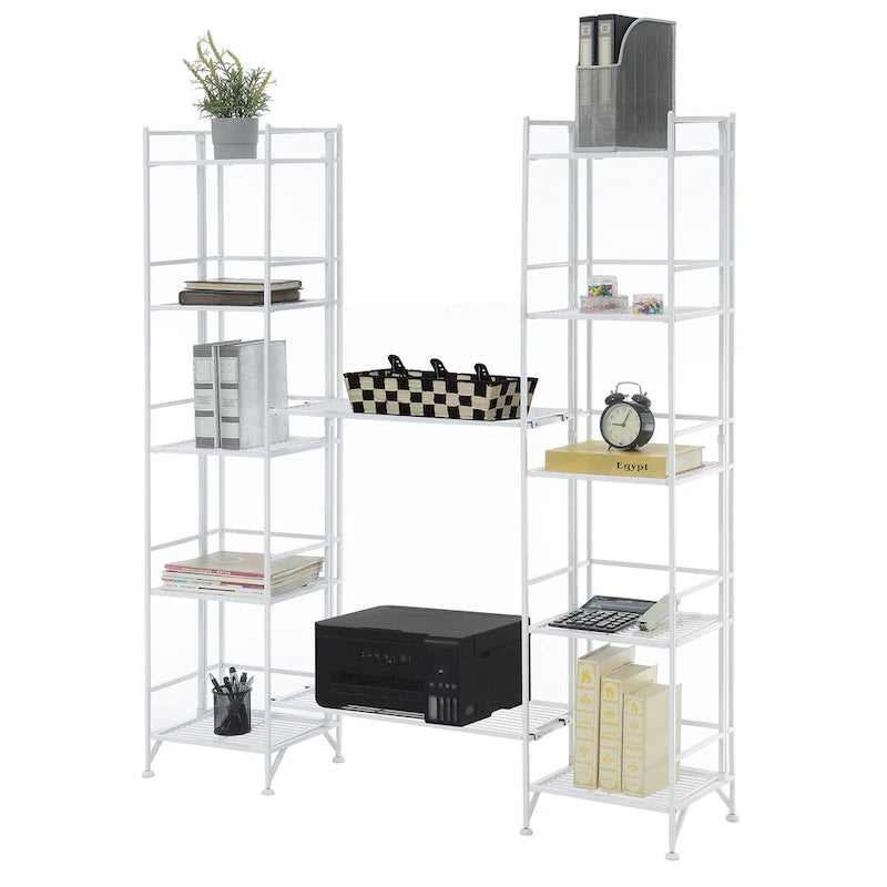 5-Tier Folding Metal Shelves with 2 Extension Shelves - 4 Piece Set
