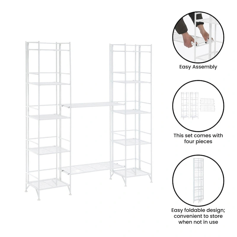 5-Tier Folding Metal Shelves with 2 Extension Shelves - 4 Piece Set