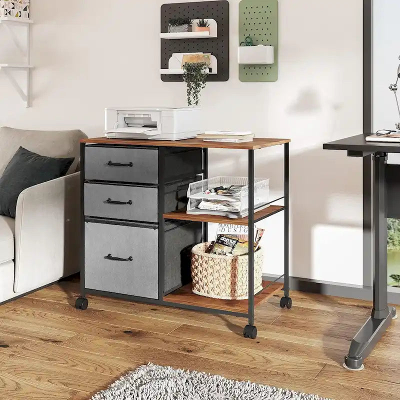 3 Drawer Mobile File Cabinet, Rolling Printer Stand with Open Storage Shelf, Fabric Lateral Filing Cabinet fits A4 or Letter