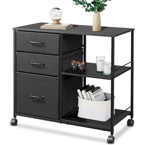 3 Drawer Mobile File Cabinet, Rolling Printer Stand with Open Storage Shelf, Fabric Lateral Filing Cabinet fits A4 or Letter