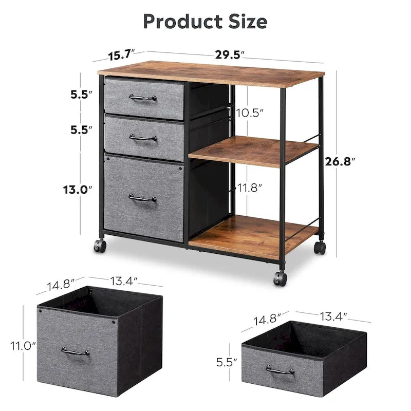 3 Drawer Mobile File Cabinet, Rolling Printer Stand with Open Storage Shelf, Fabric Lateral Filing Cabinet fits A4 or Letter