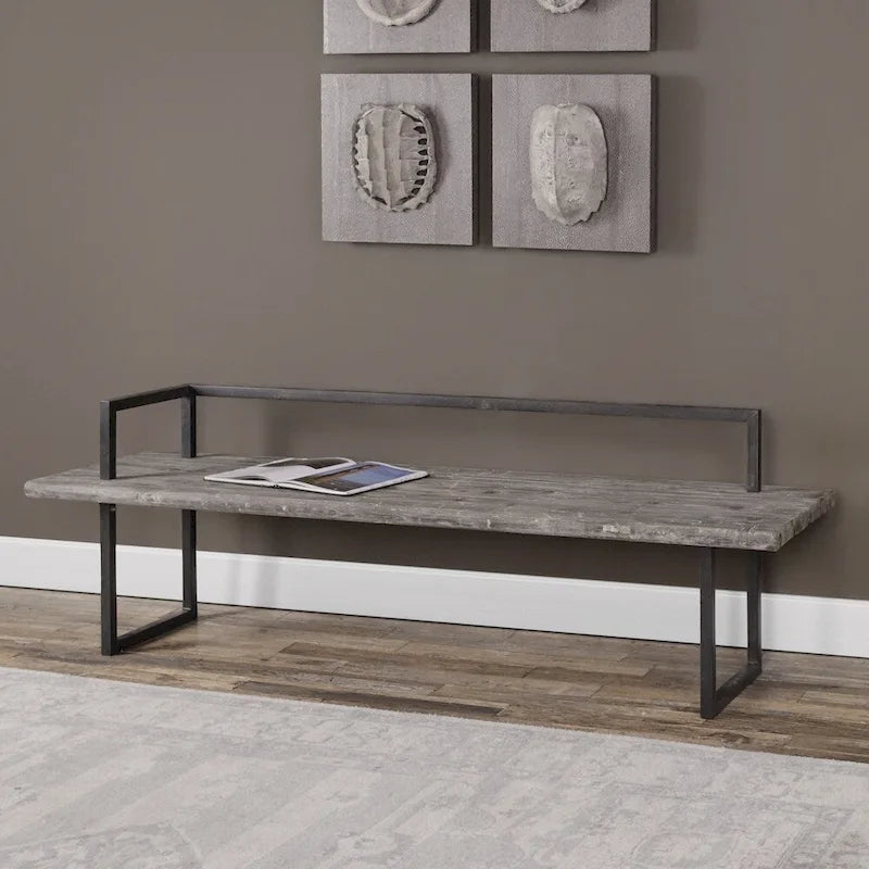 Antique White Reclaimed Wood Bench - 80" Wide