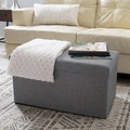 Grey Linen Look Double Foldable Ottoman - 30 x 15 x 15