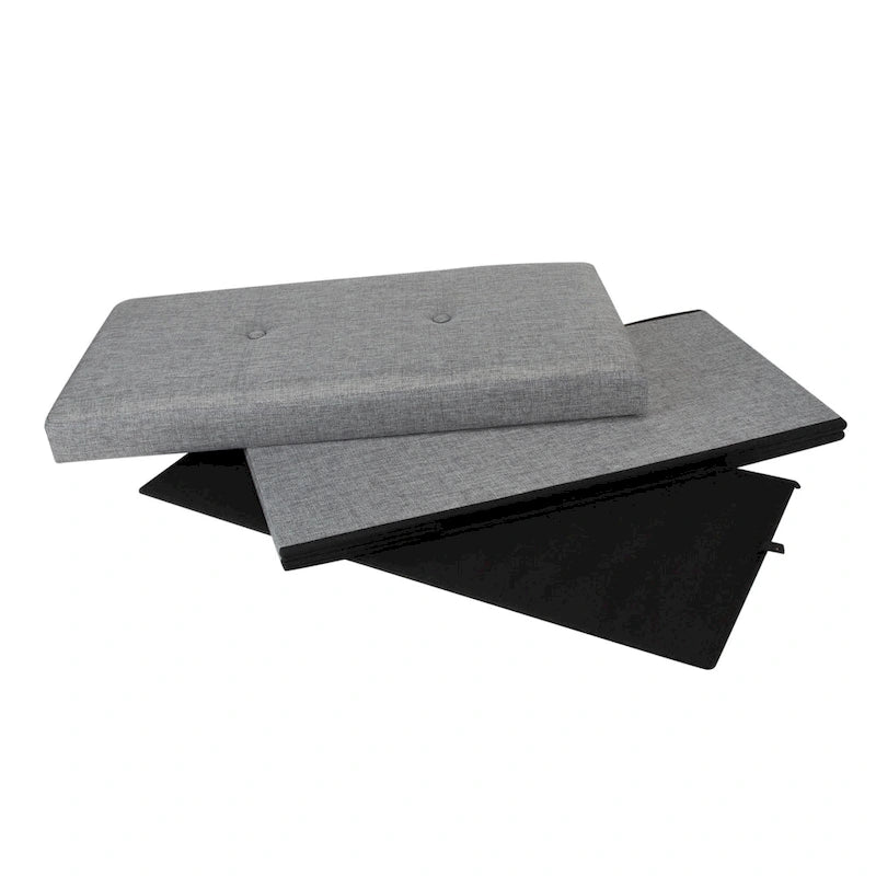 Grey Linen Look Double Foldable Ottoman - 30 x 15 x 15