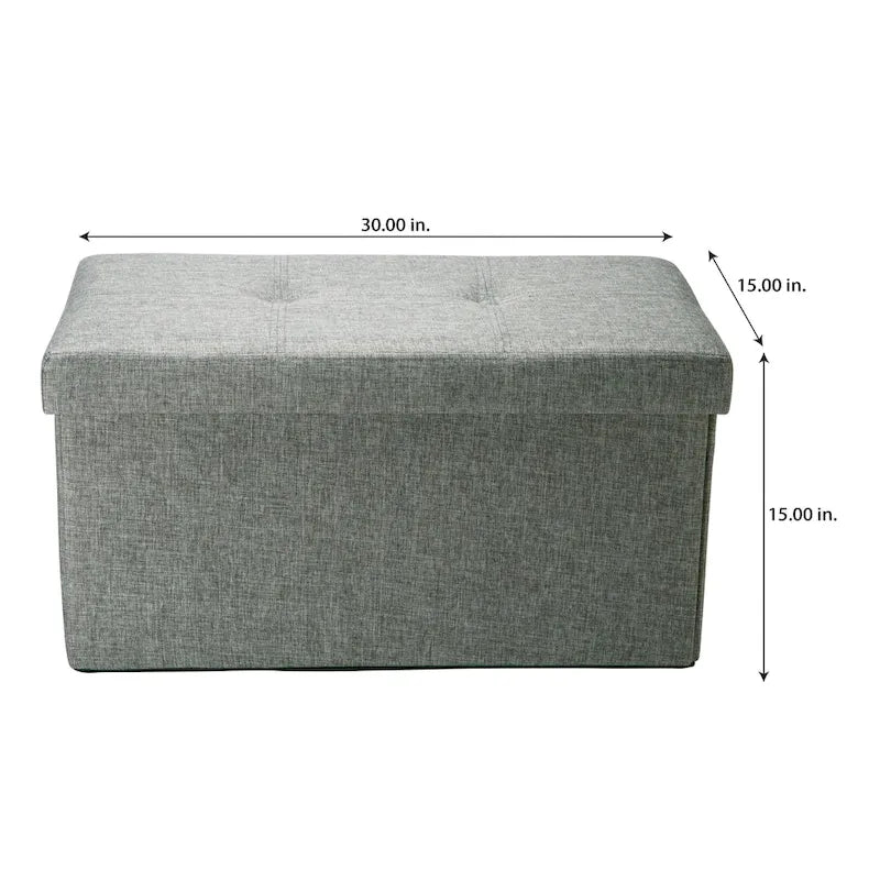 Grey Linen Look Double Foldable Ottoman - 30 x 15 x 15