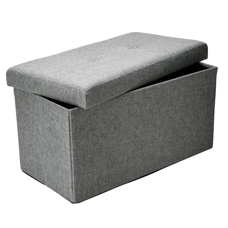 Grey Linen Look Double Foldable Ottoman - 30 x 15 x 15