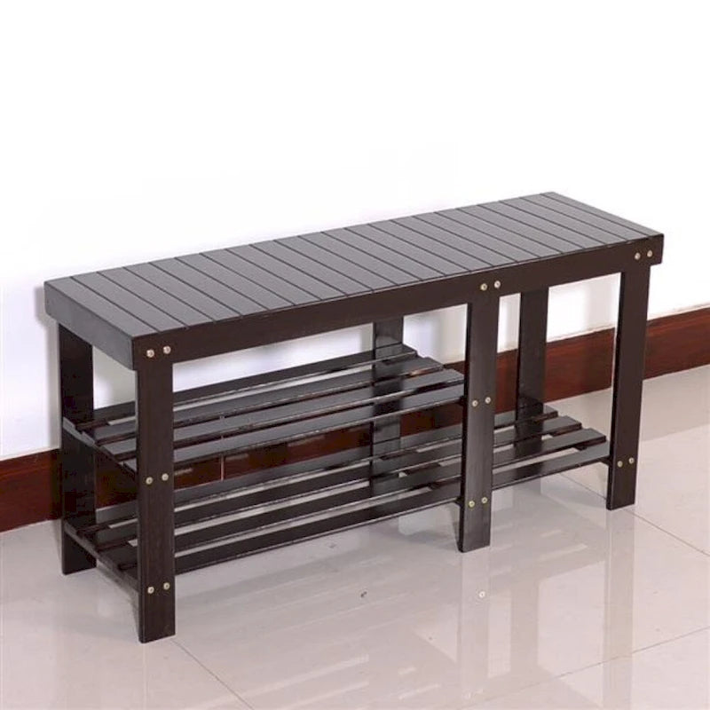 90cm Strip Type Bamboo Stool Shoe Rack with Boots Compartment Coffee - 35.43 x 11.02 x 17.72