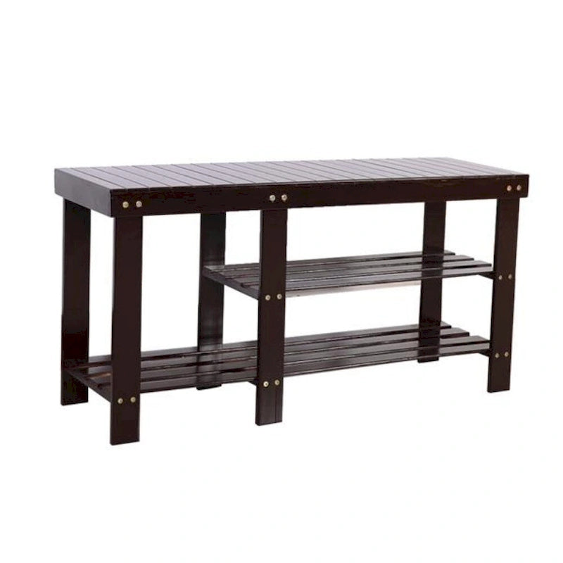 90cm Strip Type Bamboo Stool Shoe Rack with Boots Compartment Coffee - 35.43 x 11.02 x 17.72