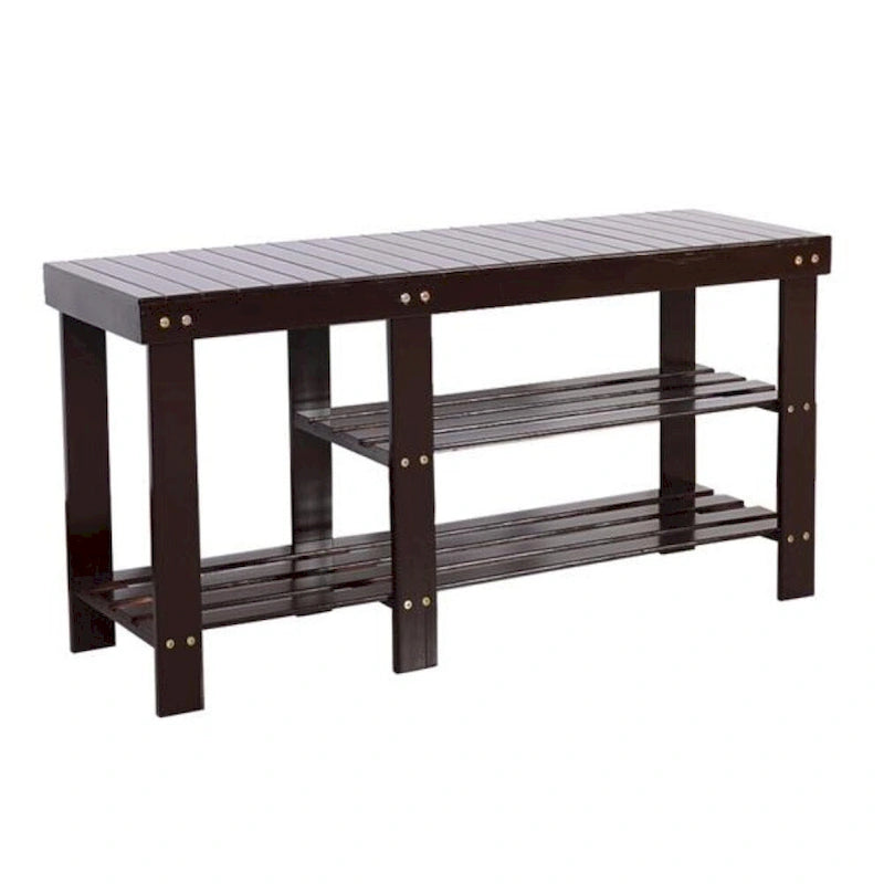 90cm Strip Type Bamboo Stool Shoe Rack with Boots Compartment Coffee - 35.43 x 11.02 x 17.72