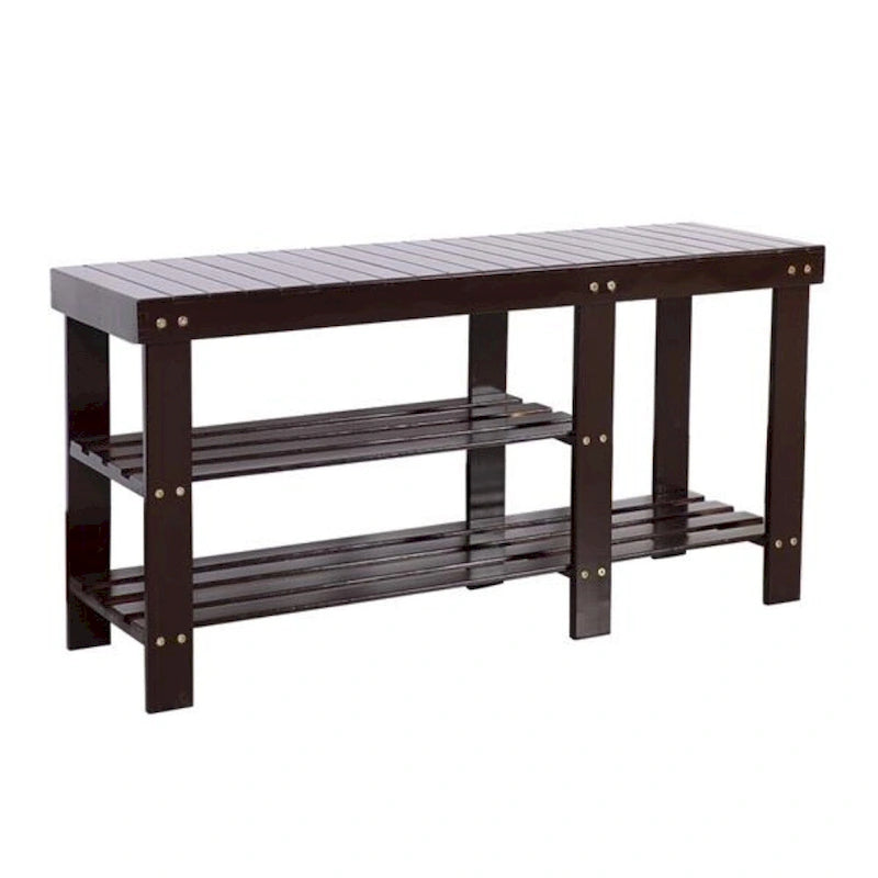 90cm Strip Type Bamboo Stool Shoe Rack with Boots Compartment Coffee - 35.43 x 11.02 x 17.72