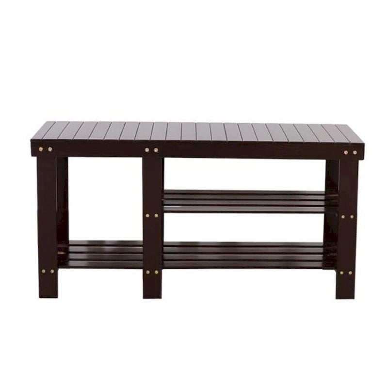 90cm Strip Type Bamboo Stool Shoe Rack with Boots Compartment Coffee - 35.43 x 11.02 x 17.72
